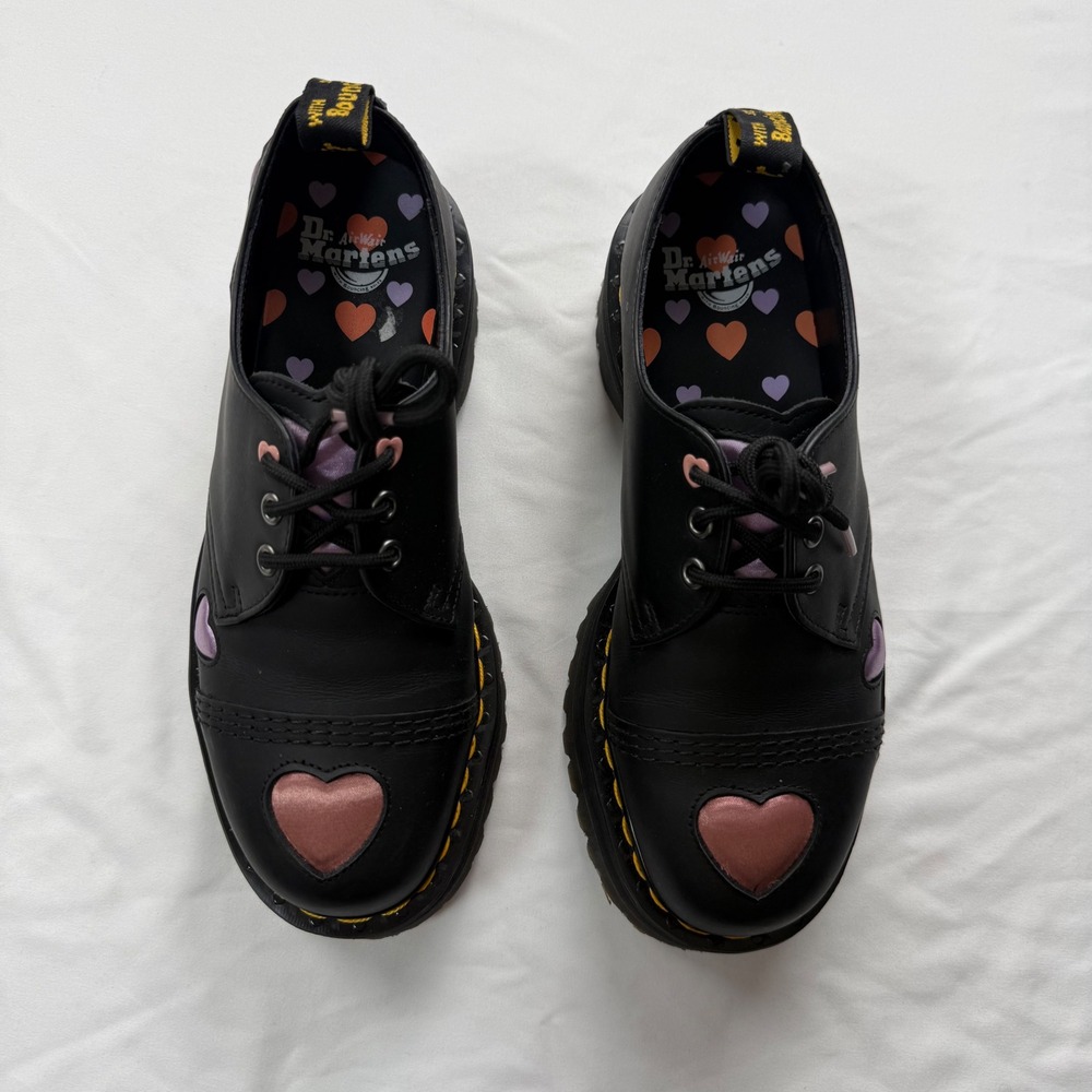 Dr. Martens 1461 Quad Heart Black Leather Platform Oxford Shoes US9 - Picture 3 of 6
